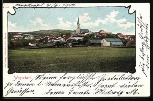 AK Wegscheid /Bayr. Wald, Teilansicht mit Kirche