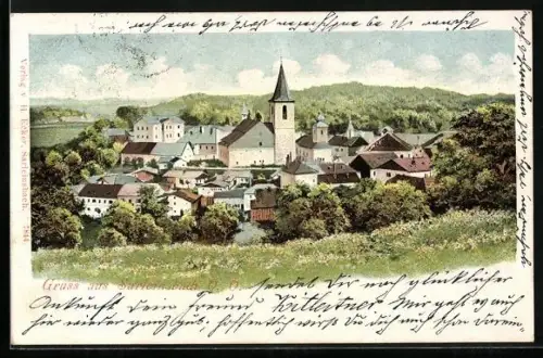 AK Sarleinsbach, Blick zum Ort mit Kirche, um 1900