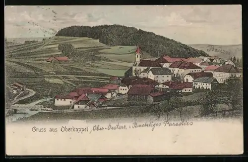 Künstler-AK Oberkappel, Teilansicht mit Kirche