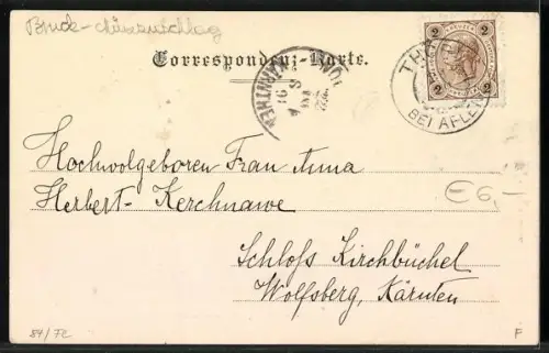AK Thörl bei Aflenz, Ortspartie mit der Ruine Schachenstein