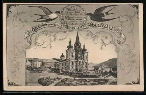 AK Mariazell, Blick auf die Basilika Mariazell