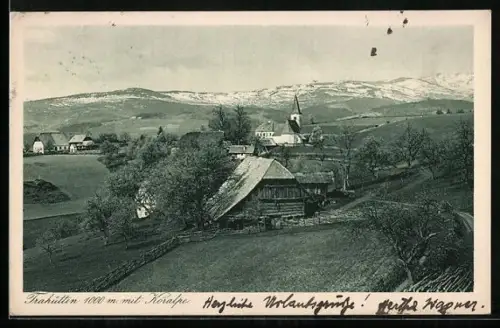 AK Trahütten, Ortsansicht mit Kirche und Koralpe
