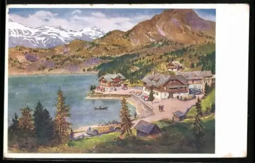 Künstler-AK Reichenau /Kärnten, Turrachersee, Ansicht mit Alpengasthof Siegel