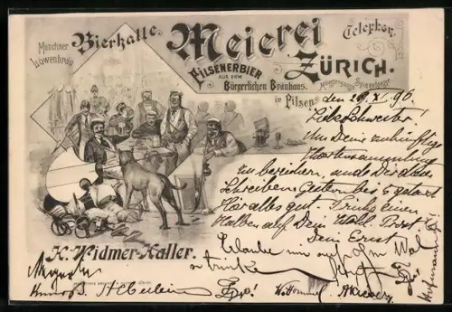 AK Zürich, Gasthaus Bierhalle Meierei, Münstergasse und Spiegelgasse