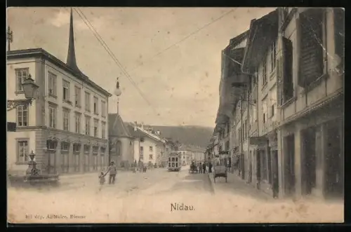 AK Nidau, Strassenpartie mit Strassenbahn