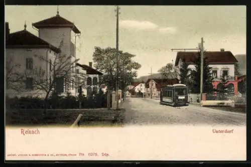 AK Reinach /AG, Strassenbahn im Unterdorf