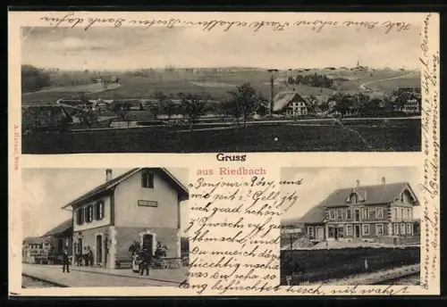 AK Bern, Riedbach, Bahnhof, Gebäudeansicht, Ortspanorama