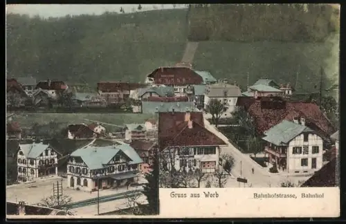 AK Worb, Bahnhofstrasse mit Blick zum Bahnhof