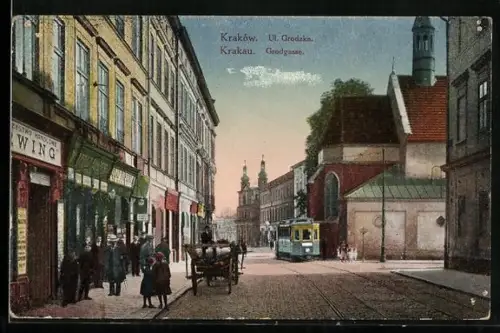 AK Kraków, Ul. Grodzka, Strassenbahn