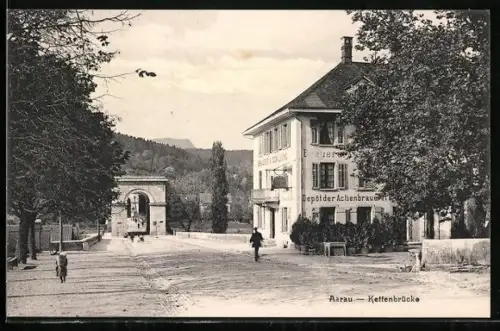 AK Aarau, Kettenbrücke mit Brauerei A. Schilling