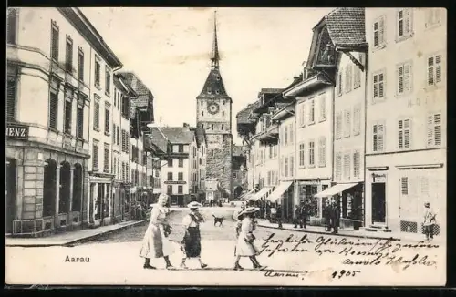 AK Aarau, Strassenpartie mit Coiffeur E. Hagenbuch
