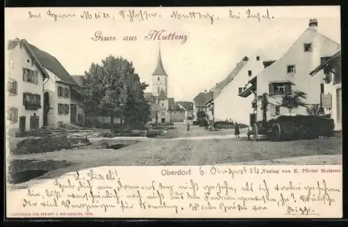 AK Muttenz, Oberdorf, Strassenpartie mit Blick zur Kirche