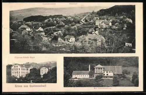 AK Gontenschwil, Cigarren-Fabrik Giger, Bad Schwarzenburg, Oberdorf aus der Vogelschau