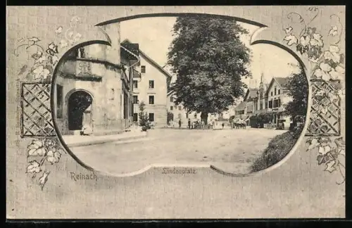 AK Reinach /AG, Lindenplatz im Weinblätter-Passepartout