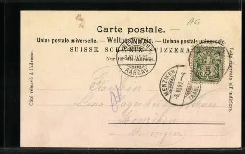 AK Reinach /AG, Lindenplatz im Weinblätter-Passepartout