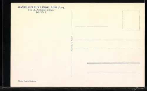 AK Auw /Aarg., Gasthaus zur Linde, Bes. A. Ammann-Villiger, Tanksäule