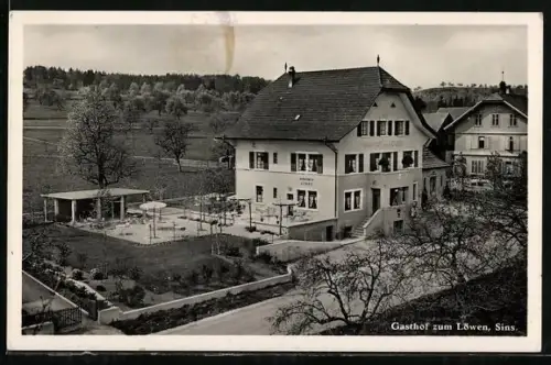 AK Sins, Gasthof zum Löwen mit Garten