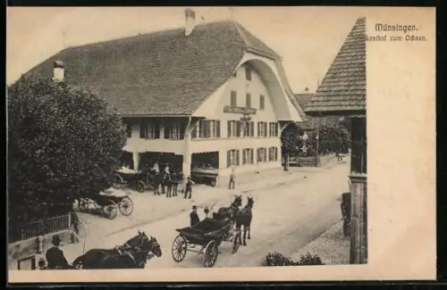AK Münsingen, Gasthof zum Ochsen mit Kutschen