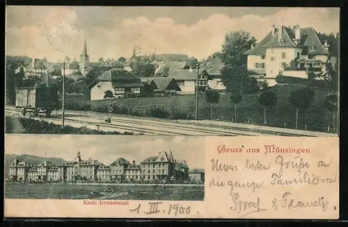 AK Münsingen, Ortsansicht, Kant. Irrenanstalt