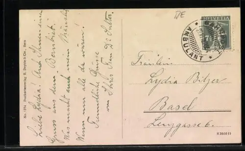 AK Münsingen, Ortspanorama und Strassenpartie