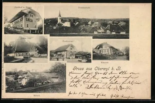 AK Oberwil b. Büren, Gasthof zum Bären, Mühle Otti, Postbureau und Käserei