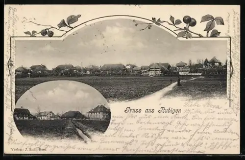 AK Rubigen, Blick über Felder auf den Ort