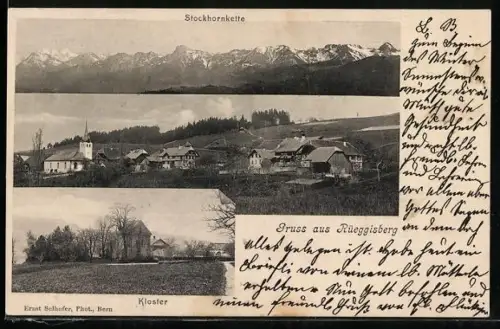 AK Rüeggisberg, Kloster, Stockhornkette und Ortsansicht