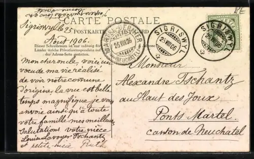 AK Sigriswil, Strassenpartie mit Gebäudeansicht und Kindern