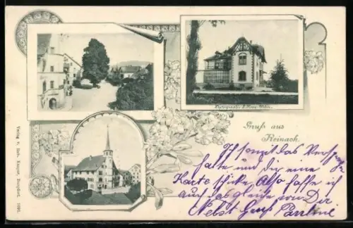 AK Reinach /Aargau, Lindenplatz, Kirche und Wohnhaus