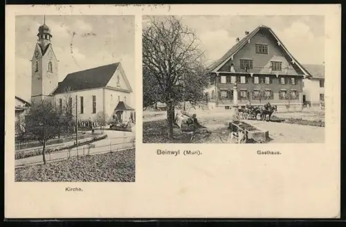 AK Beinwil /Muri, Gasthaus und Kirche