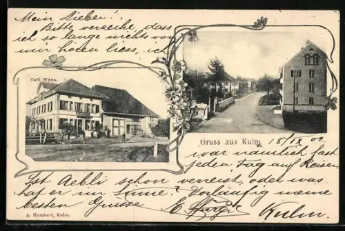 AK Unterkulm, Gruss aus Kulm, Café Wyna und Strassenpartie