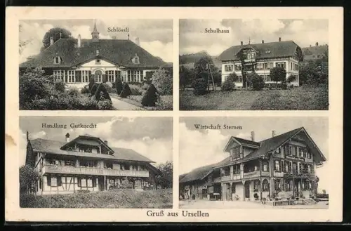 AK Konolfingen, Gruss aus Ursellen, Gasthaus Sternen, Handlung Gutknecht, Schlössli
