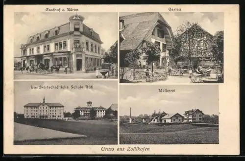 AK Zollikofen, Gasthof zum Bären, Landwirtschaftliche Schule Rüti, Molkerei und Garten