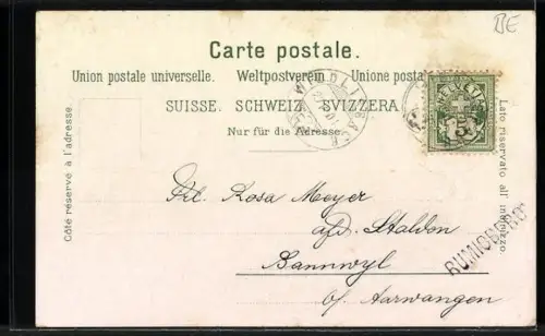 Künstler-Lithographie August Kunz: Lyss, Brauerei und Restaurant