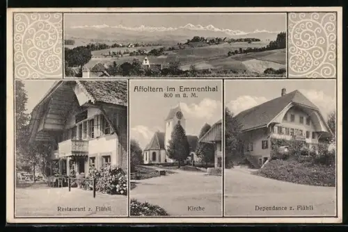 AK Affoltern im Emmental, Restaurant zum Flühli mit Dependance, Kirche