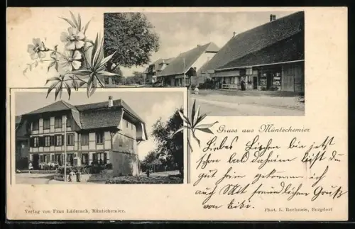 AK Müntschemier, Ortspartie und Gasthaus