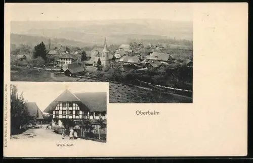 AK Oberbalm, Ortsansicht mit Kirche, Gasthaus
