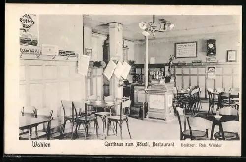 AK Wohlen /AG, Gasthaus zum Rössli, Bes. Rob. Wohler, Innenansicht