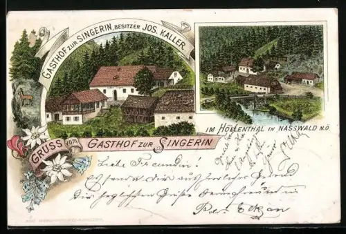 Lithographie Nasswald /Höllenthal, Gasthof zur Singerin v. Jos. Kaller