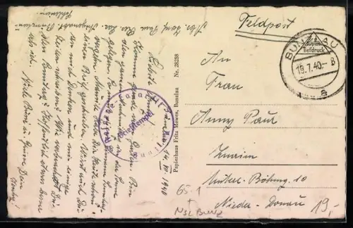 AK Bunzlau, Blick auf den Bahnhof, Postbus mit Anhänger