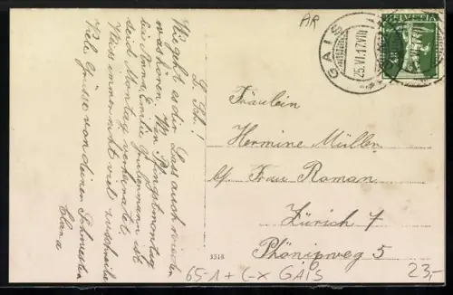 AK Gais, Ortsansicht mit Bahnhof und Postgebäude