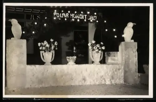 AK Davos, Davoser Winterfest 1930, Polar-Konditorei bei Nacht