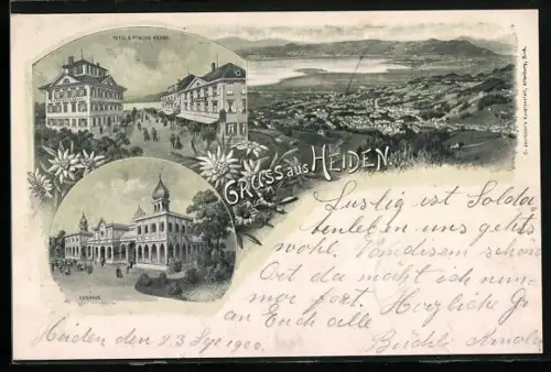 Lithographie Heiden, Ortsansicht, Hotel und Pension Krone, Kurhaus