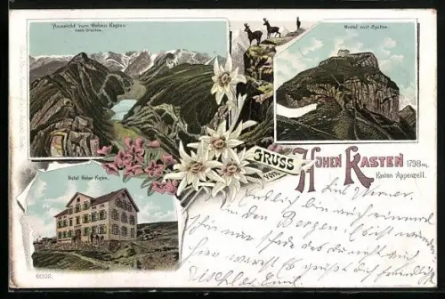 Lithographie Hoher Kasten, Hotel Hoher Kasten, Aussicht vom Hohen Kasten