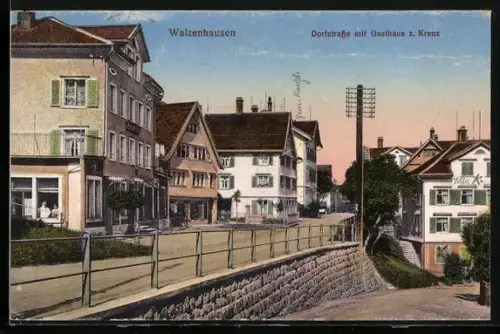 AK Walzenhausen, Dorfstrasse mit Gasthaus zum Kreuz