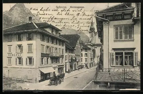 AK Schwyz, Herrengasse mit Gasthaus Schäfli