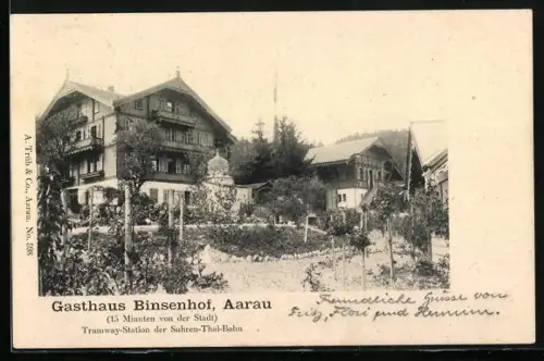 AK Aarau, Gasthaus Binsenhof mit Garten
