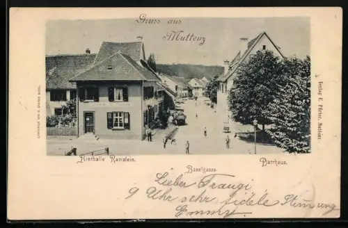 AK Muttenz, Gasthaus Bierhalle Ramstein und Pfarrhaus in der Baselgasse