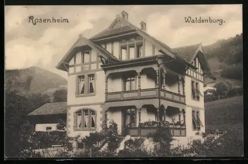 AK Waldenburg, Gasthaus Rosenheim gegen die Berge