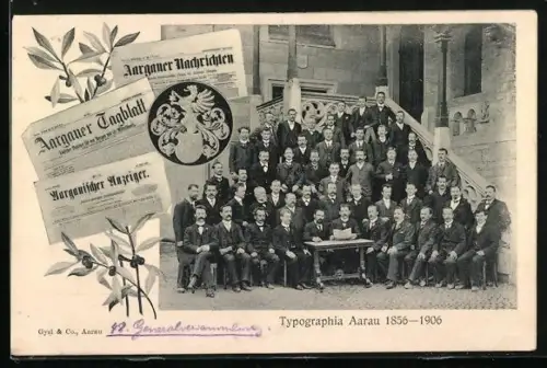 AK Aarau, Typographia Aarau 1906, Zeitungen Aargauer Tagblatt, Aargauer Nachrichten, Aargauischer Anzeiger